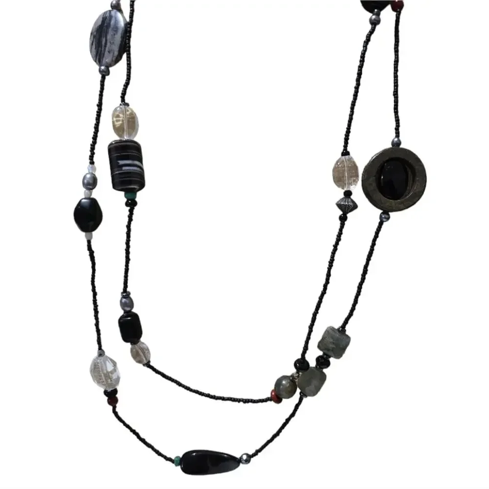 SILPADA NECKLACE SS Hematite Turquoise Pearl Obsidian Bronzite Boho N1967‎